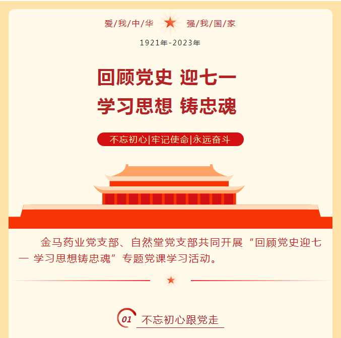 金馬藥業(yè)黨支部、自然堂黨支部共同開(kāi)展“回顧黨史迎七一 學(xué)習(xí)思想鑄忠魂”專(zhuān)題黨課學(xué)習(xí)活動(dòng)。